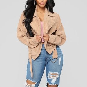 Fashion Nova, Keep It Together Moto Jacket, Camel, Size L, Zipper, Buckle, Tan